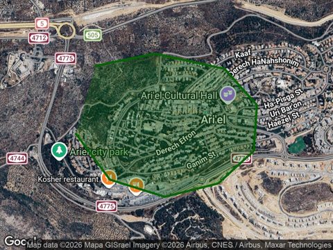 תצלום אוויר של רובע א׳ באריאל עם סימון גבולות האזור